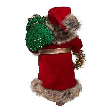 Kurt Adler 17-Inch Santa Figurine with Wreath & Bag Table Decor