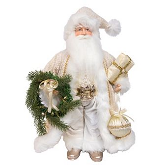 Kurt Adler 18-Inch Kringles Santa with Gift & Wreath Table Decor