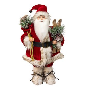 Kurt Adler Kringles Rustic Santa with Skis Figurine Table Decor