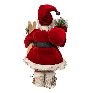 Kurt Adler Kringles Rustic Santa with Skis Figurine Table Decor