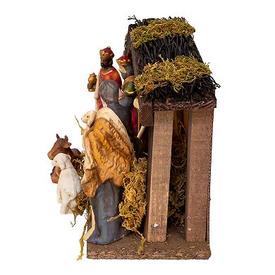 Kurt Adler 9-pc. Porcelain Nativity Figures with Wooden Stable Table Decor Set