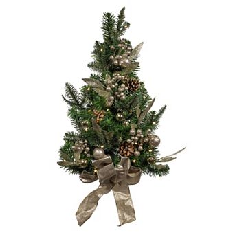 Kurt Adler 22-Inch Battery-Operated Pre-Lit Artificial Wall Tree with Champagne Bow