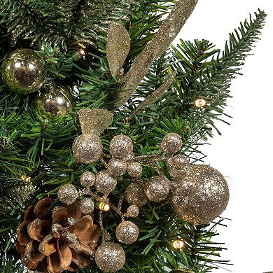Kurt Adler 22-Inch Battery-Operated Pre-Lit Artificial Wall Tree with Champagne Bow