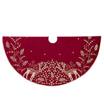 Kurt Adler 50-Inch Hand Embroidered Reindeer Christmas Tree Skirt