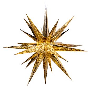 Kurt Adler 24-Inch 4-Light Gold Crackle Moravian Star Christmas Tree Topper