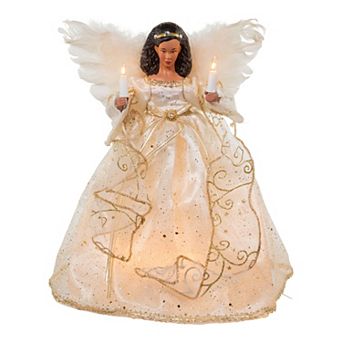 Kurt Adler 12-Inch 10-Light African American Angel Christmas Tree Topper