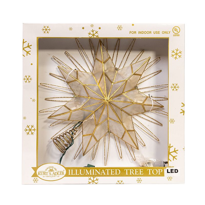 Kurt Adler 14-Inch 10-Light LED Gold Glittered Star Christmas Tree Topper, Multi