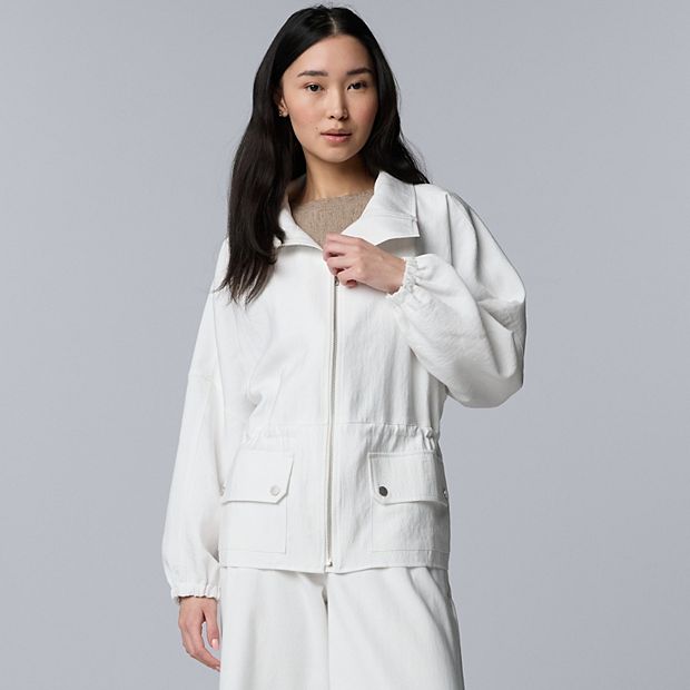 OHUGA ohuga ホワイト フラワージャケット Petite Simply Vera Vera Wang Cinched Waist Utility Jacket