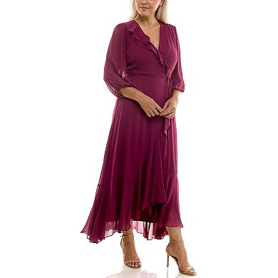 Plus Size Maison Tara Asymmetrical Ruffle Faux Wrap Maxi Dress