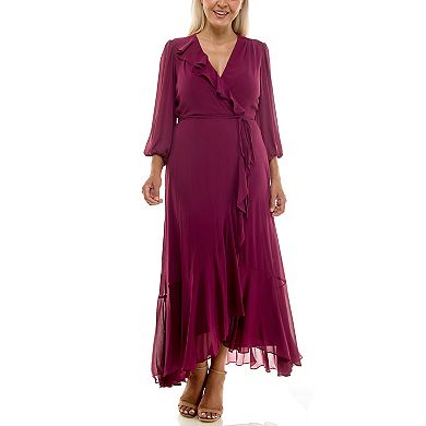 Plus Size Maison Tara Asymmetrical Ruffle Faux Wrap Maxi Dress