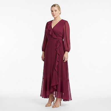 Plus Size Maison Tara Asymmetrical Ruffle Faux Wrap Maxi Dress