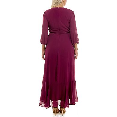 Plus Size Maison Tara Asymmetrical Ruffle Faux Wrap Maxi Dress
