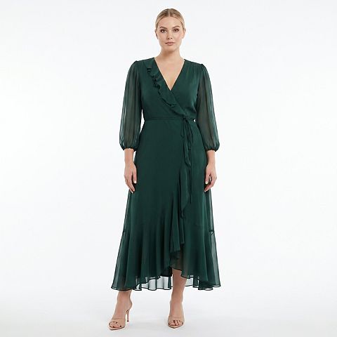Женские платья Maison Plus Size Maison Tara Asymmetrical Ruffle Faux Wrap Maxi Dress