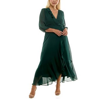 Plus Size Maison Tara Asymmetrical Ruffle Faux Wrap Maxi Dress