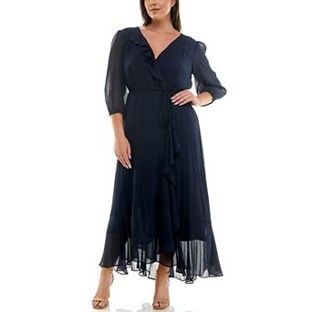 Plus Size Maison Tara Asymmetrical Ruffle Faux Wrap Maxi Dress
