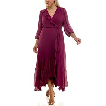 Plus Size Maison Tara Asymmetrical Ruffle Faux Wrap Maxi Dress