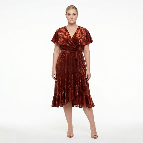 Plus Size Maison Tara Burnout Velvet Caplet Dress