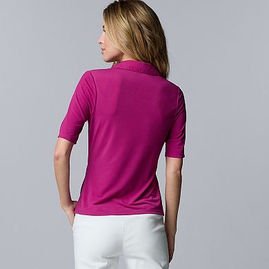 Women's Simply Vera Vera Wang Elbow Sleeve Button Front Polo