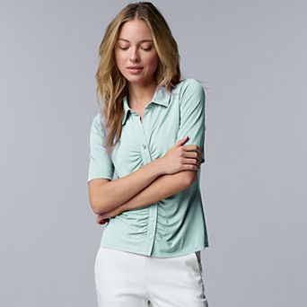 Women's Simply Vera Vera Wang Elbow Sleeve Button Front Polo