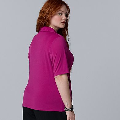 Plus Size Simply Vera Vera Wang Elbow Sleeve Button Front Polo