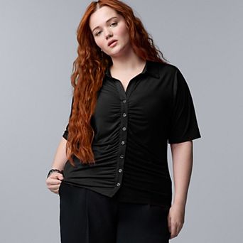 Plus Size Simply Vera Vera Wang Elbow Sleeve Button Front Polo