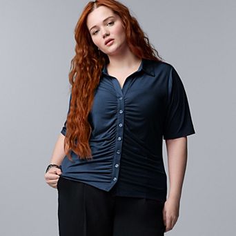 Plus Size Simply Vera Vera Wang Elbow Sleeve Button Front Polo
