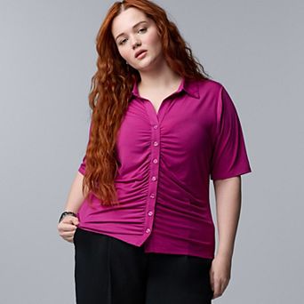 Plus Size Simply Vera Vera Wang Elbow Sleeve Button Front Polo