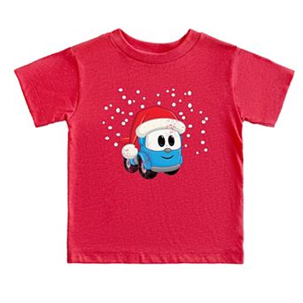 Leo the Truck Santa Hat Snow - Toddler Short Sleeve Graphic T-Shirt