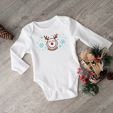 SmileyWorld Reindeer Snowflakes - Baby Long Sleeve Bodysuit