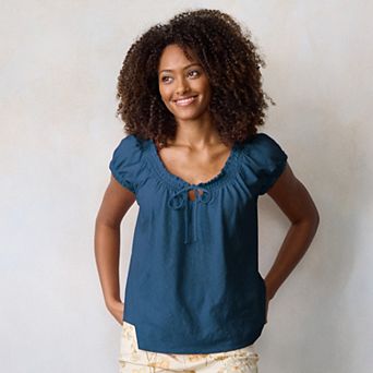 Petite LC Lauren Conrad Gathered Tie Front Cap Sleeve Tee