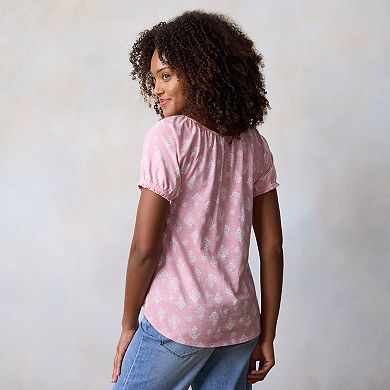 Petite LC Lauren Conrad Puff Sleeve Henley Tee