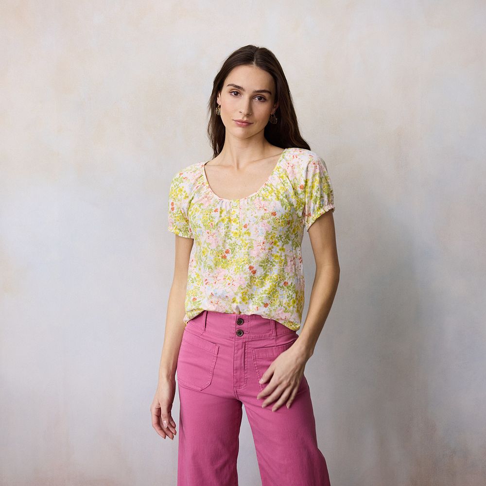 Petite LC Lauren Conrad Puff Sleeve Henley Tee