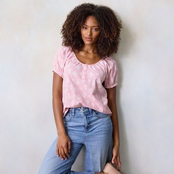 Petite LC Lauren Conrad Puff Sleeve Henley Tee