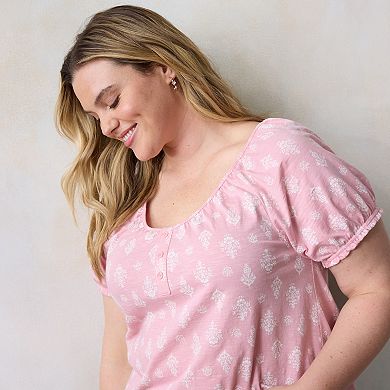 Plus Size LC Lauren Conrad Puff Sleeve Henley