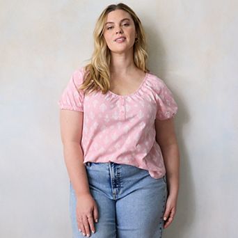 Plus Size LC Lauren Conrad Puff Sleeve Henley