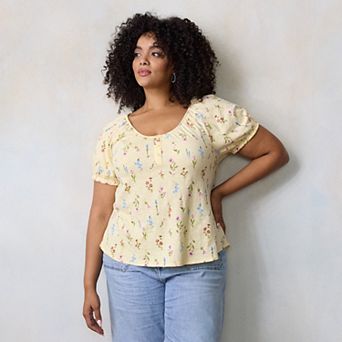 Plus Size LC Lauren Conrad Puff Sleeve Henley