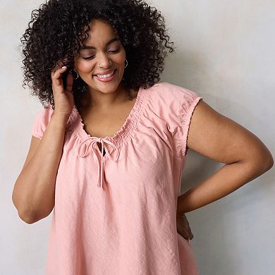 Plus Size LC Lauren Conrad Gathered Tie Front Cap Sleeve Tee