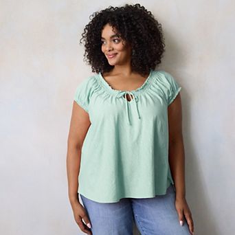 Plus Size LC Lauren Conrad Gathered Tie Front Cap Sleeve Tee