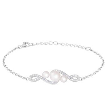 Splendid Pearls Sterling Silver Freshwater Cultured Pearl & Cubic Zirconia Bracelet