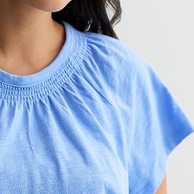Women's Croft & Barrow® Smocked Short Sleeve Blouse