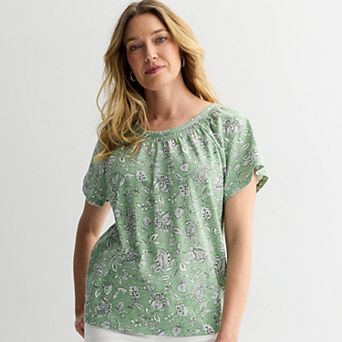 Women's Croft & Barrow® Smocked Short Sleeve Blouse