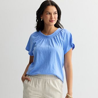 Women's Croft & Barrow® Smocked Short Sleeve Blouse