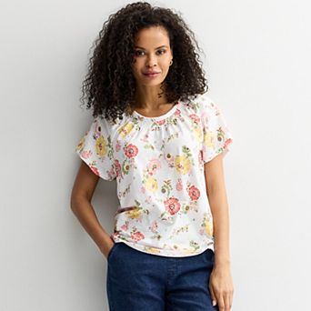 Women's Croft & Barrow® Smocked Short Sleeve Blouse