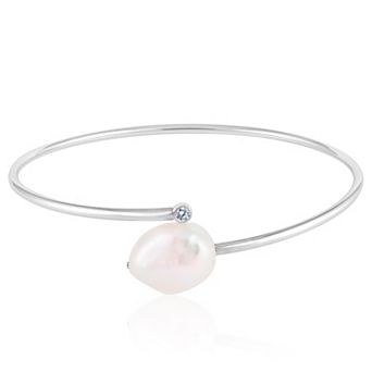 Splendid Pearls Sterling Silver Freshwater Cultured Pearl Bangle Bracelet