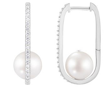 Splendid Pearls Sterling Silver Freshwater Cultured Pearl & Cubic Zirconia Drop Earrings
