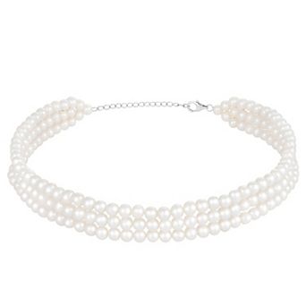 Splendid Pearls Sterling Silver Freshwater Cultured Pearl 3 Row Necklace
