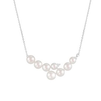 Splendid Pearls Sterling Silver Freshwater Cultured Pearl Cluster & Cubic Zirconia Pendant Necklace