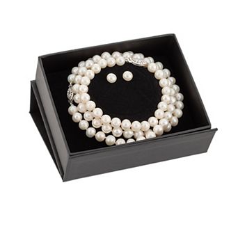 Splendid Pearls 3 pc Sterling Silver Freshwater Cultured Pearl Necklace, Bracelet & Stud Earring Set