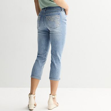 Women's Apt. 9® Tummy Control Floral Pocket Capri Denim Pants