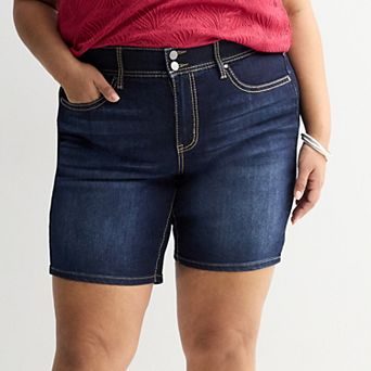 Plus Size Apt. 9® Tummy Control Dark Wash Bermuda Shorts
